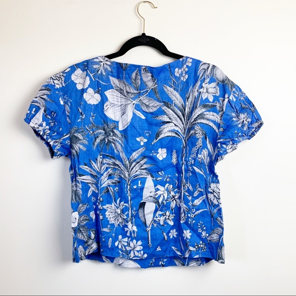 J. Crew Linen Ratti Tropical Toile Blue Blouse Top - Picture 4 of 4